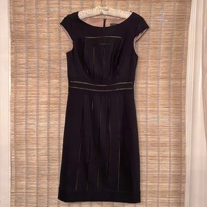 Adrianna Papell sheath dress LBD lace cutout detail nude lining cap sleeve SZ 4